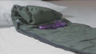 Teen tourist fondles herself with dildo