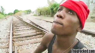 Thug's shaved ass fucked by big white cock doggystyle