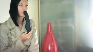 Two hot amazing lesbs using strap