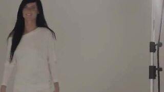 Unique blackhaired model with freckles