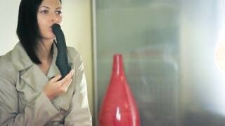 Two lovely amazing lesbians using strap