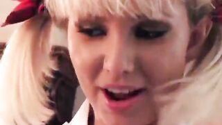 blonde babe with very sexy boobs sucking cock