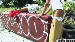 Big cock doggystyle fucks hairy ass outdoors