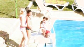 Three teens secret fucking by the pool