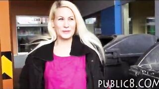 Czech blonde girl pussy rammed in parking lot for cash
