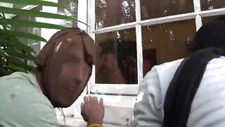 Three young girls bang with burglar