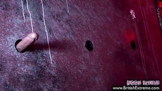 A brunette is fucked hard by three dominant masked men