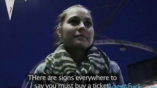 Amateur chick Emily shows off her tits and fucked for cash