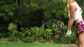 young and perky blonde golfer