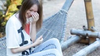 Outdoor clit rubbing of fine teeenager