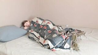 Busty coed rubbing clit and showing pink