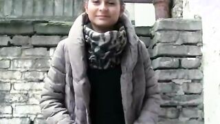 Lovely euro sweetheart Emily sucks and rides a strangers cock in the woods