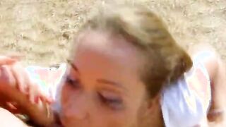 Pretty Blonde Sucks And Rides On A Public Beach