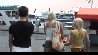 two nasty blondes suck dudes cock all naked on seas shore