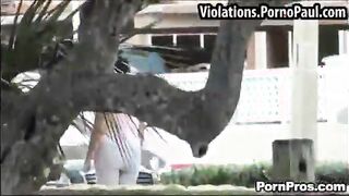 Surprise cumshot at park bench