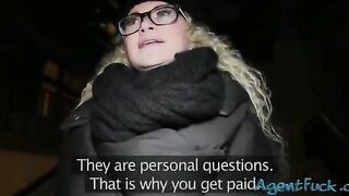 Curly blonde hair chick Anastacia in glasses ripped for money