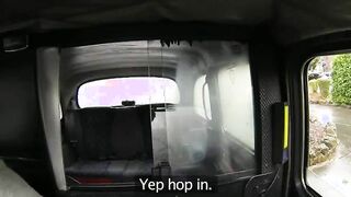 Busty redhead Charisse fucked inside the taxi for cold cash