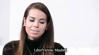 Brunette babe and female agent licking