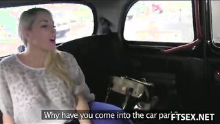Busty blonde babe fucks in taxi