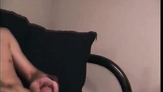 Amateur straight strokes his pierced cock