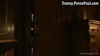 Shemale catches burgler in the act