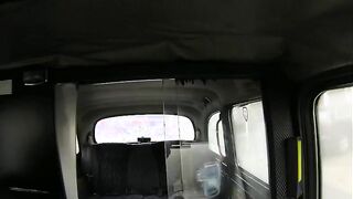 Tattooed busty brunette fucked in taxi