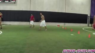 Double blowjobs and group fuck in dodgeball field