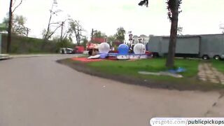 Red haired Sophia Wild gets paid for showing her ass and have public sex