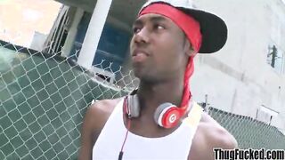 Skinny black thug paid to suck a big cock
