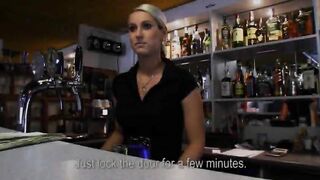 European barmaid Lenka gives head and railed in the bar for cash