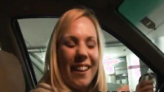 Blonde Flashing Her Tits In Front Of Car In Public Garage