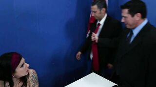 Emo goth tattood bitch enjoys two cocks