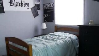 Blonde tattooed punk college girl toying