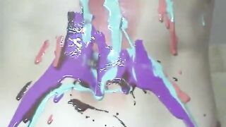 Kinky amateur body painting at home