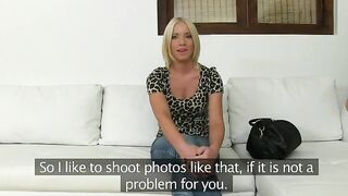 Blonde amateur fucked on couch in office