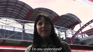 Wet pussy brunette fucked in public