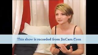 Sexy shorthair blonde masturbation show with finger on webcam