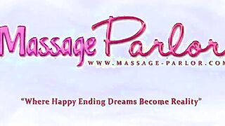 Gorgeous big stacked brunette sucks huge dong during massage session