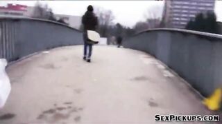 Eager redhead chick Belinda anal fucked inside the public toilet for cash