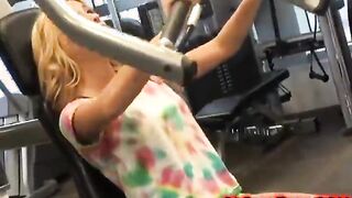 Sexy young blonde girl working out