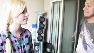 young perky blonde girl loses a bet