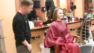 Pretty Blonde Flashes Perfect Titties In Hair Salon