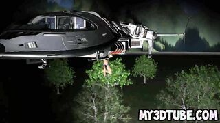 Sexy 3D brunette babe sucks and fucks an alien