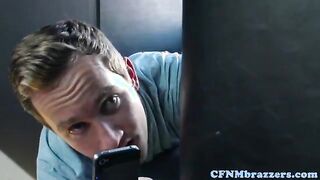 Cfnm babes lick losers dick in limo