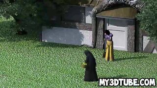 3D cartoon Snow White has fun with a double ended toy