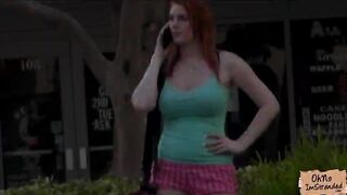 Super busty redhead amateur needs a ride and gets fucked in the car