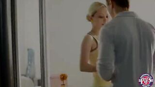 Super sexy blonde Mirta gets fucked hard in the couch and eats hot cum