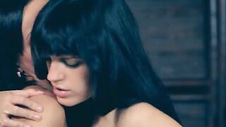 Hot girl2girl using big black strapon