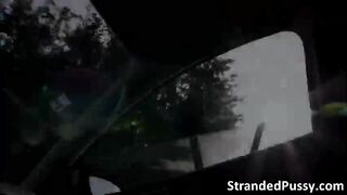 Big tits Marina is stranded on the street and gets picked up by a pervy driver