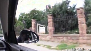 Petite amateur teen flashes her tits and nailed in public